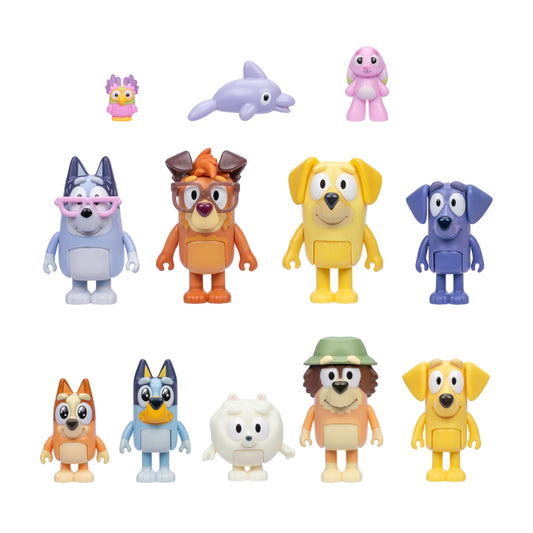 Bluey Super Fan Figurines for Toddlers Set, 11 Character Pack with Exclusive Figures, Toddler Figurine Toys Includes, Bingo & More, Ages 3+