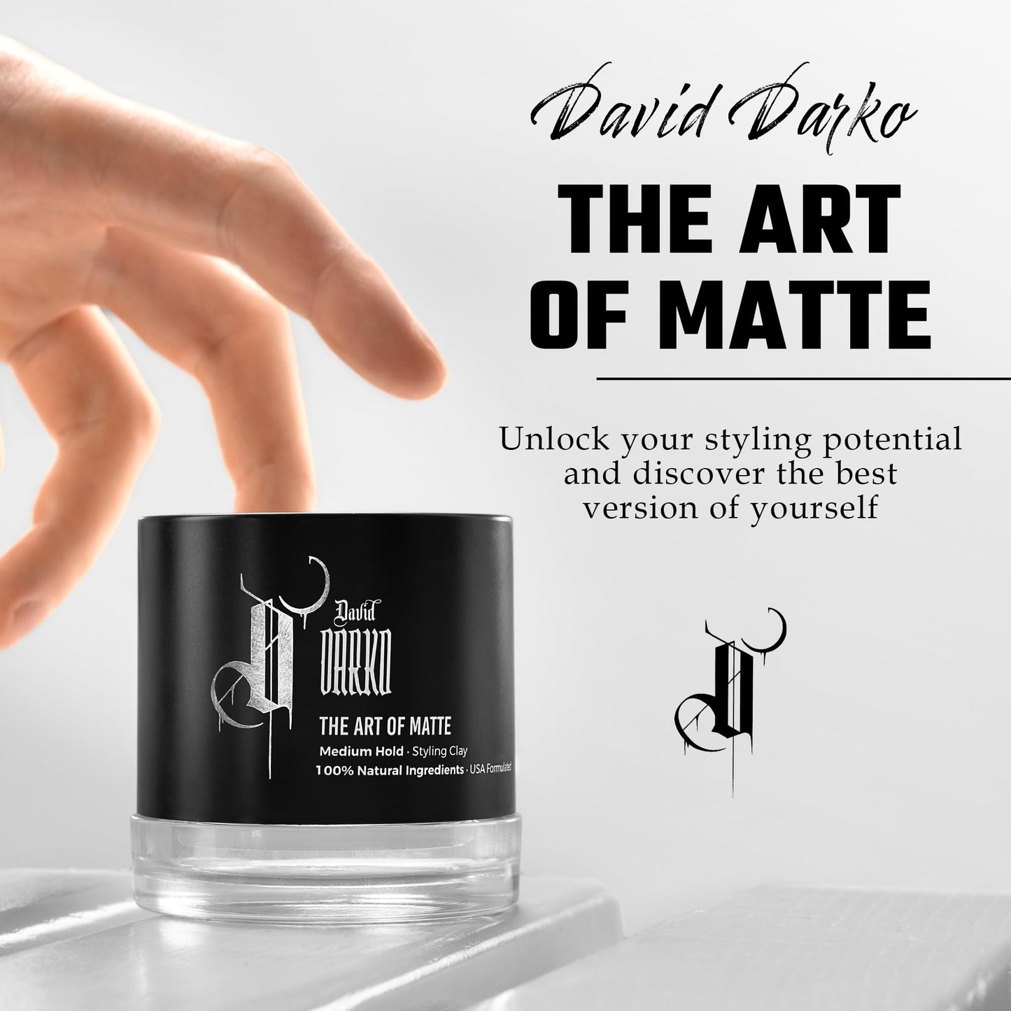 David Darko Hair Clay for Men – 100% Natural Matte Finish | Medium Hold, Easy to Wash Out | Texturizing & Styling Clay | USA-Formulated 2.82 oz