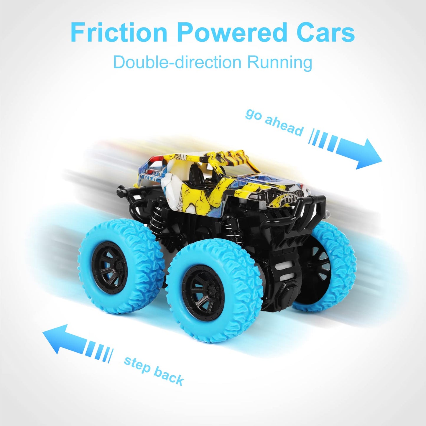 M SANMERSEN Monster Truck Toys for Toddlers 2-4, Friction Push & Go 360° Stunt Cars, 2-Pack Blue & Green Gift Set for Boys & Girls