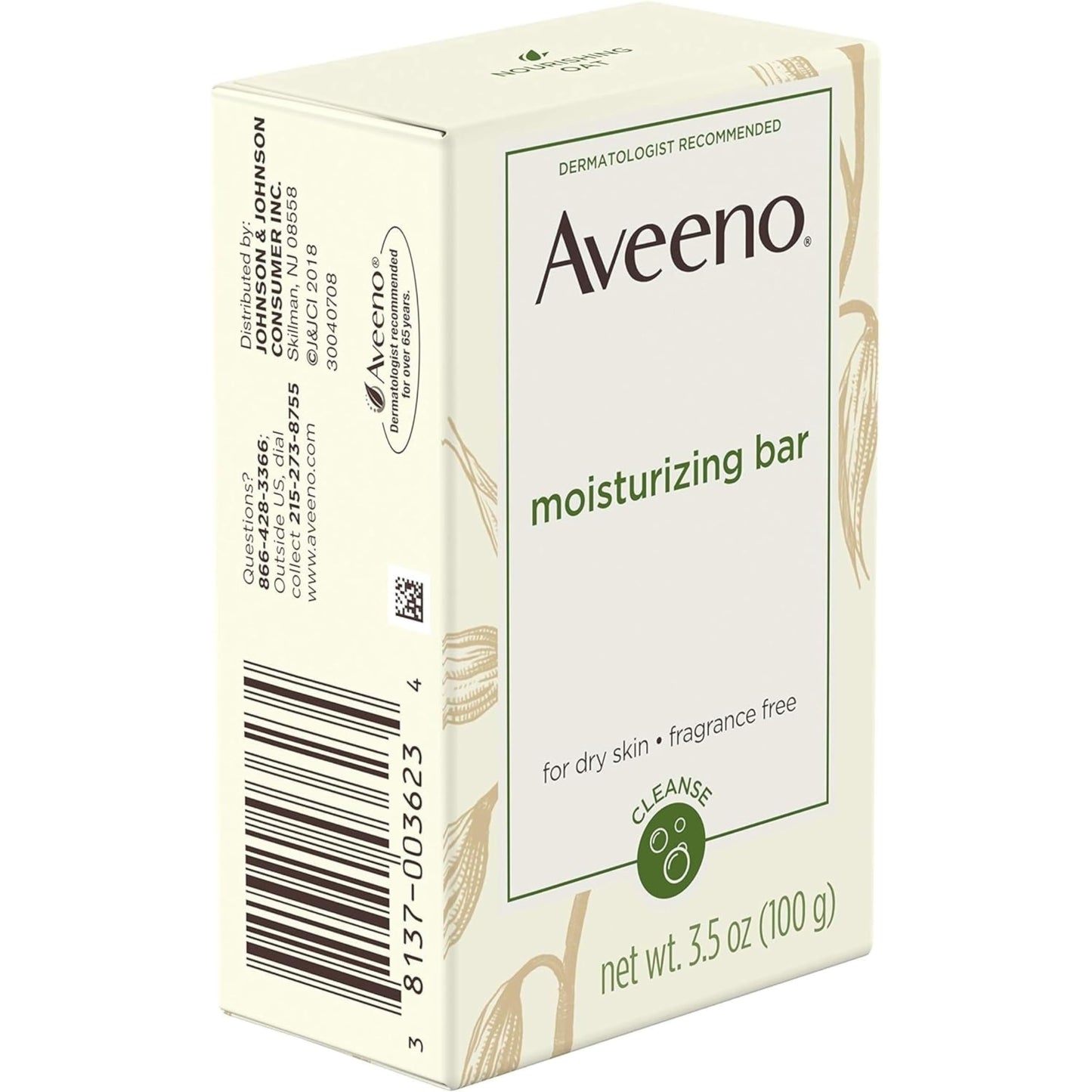 Aveeno Gentle Moisturizing Bar Facial Cleanser with Nourishing Oat for Dry Skin, Fragrance-free, Dye-Free, & Soap-Free, 3.5 oz (Pack of 6)