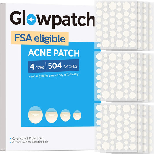 Glowpatch Pimple Patches for Face – 504 Hydrocolloid Acne Spots, 4 Sizes, Clear Zit & Blemish Stickers, FSA Eligible Bulk