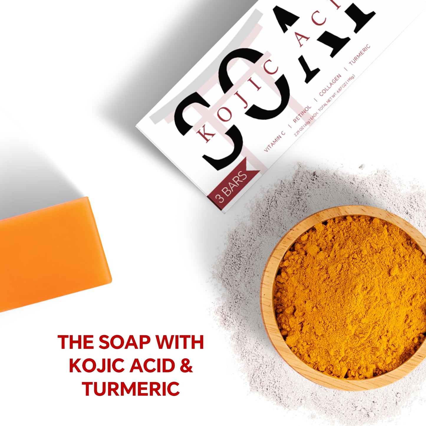 ORIENTLEAF Kojic Acid & Turmeric Soap 3-Pack – Brightening Bar for Dark Spots, Face & Body, Vitamin C, Shea Butter & Collagen