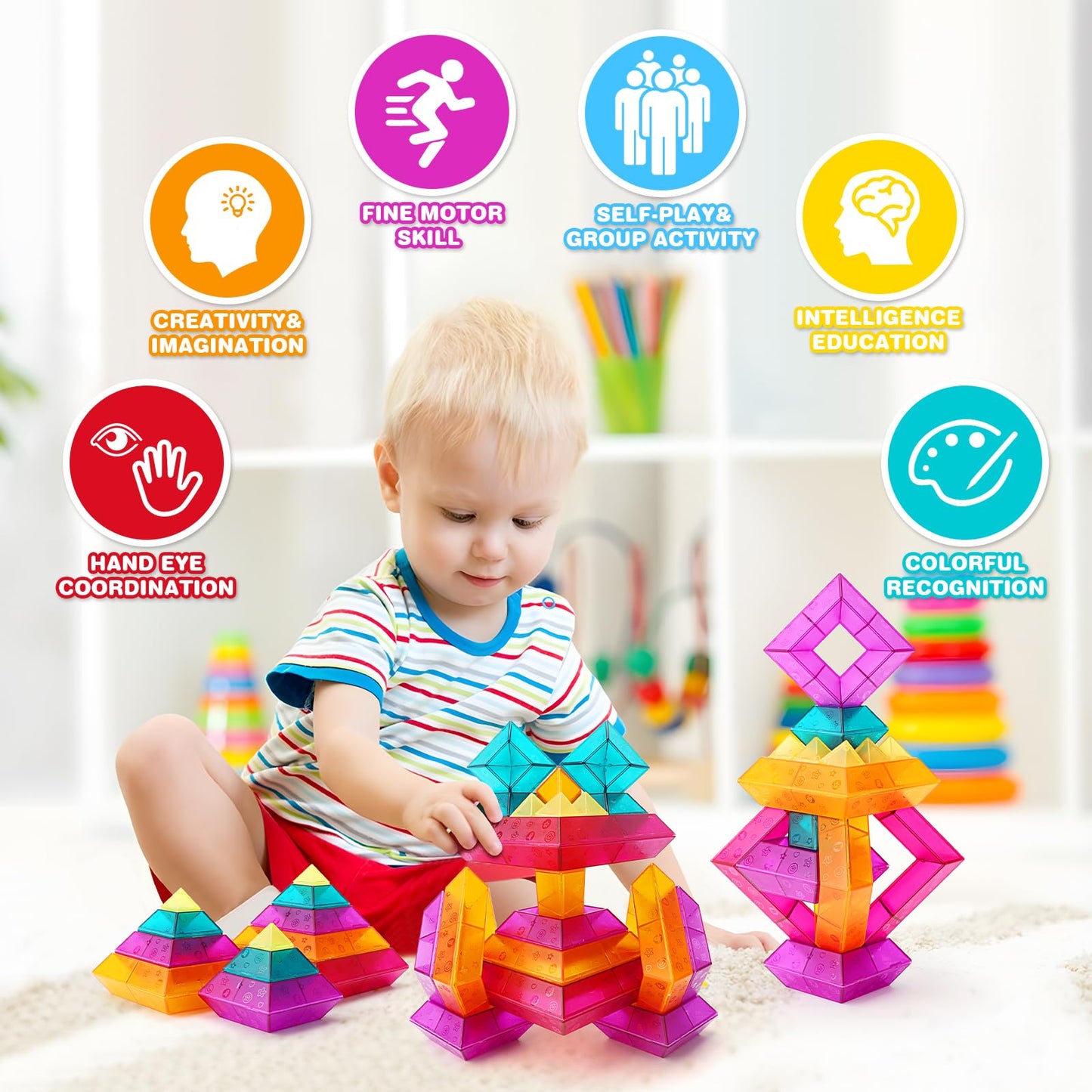 30-Pc Building Block Set for Kids Ages 3-6 – STEM Stacking Toys, Educational Preschool Learning, Light Table Fun for Toddlers