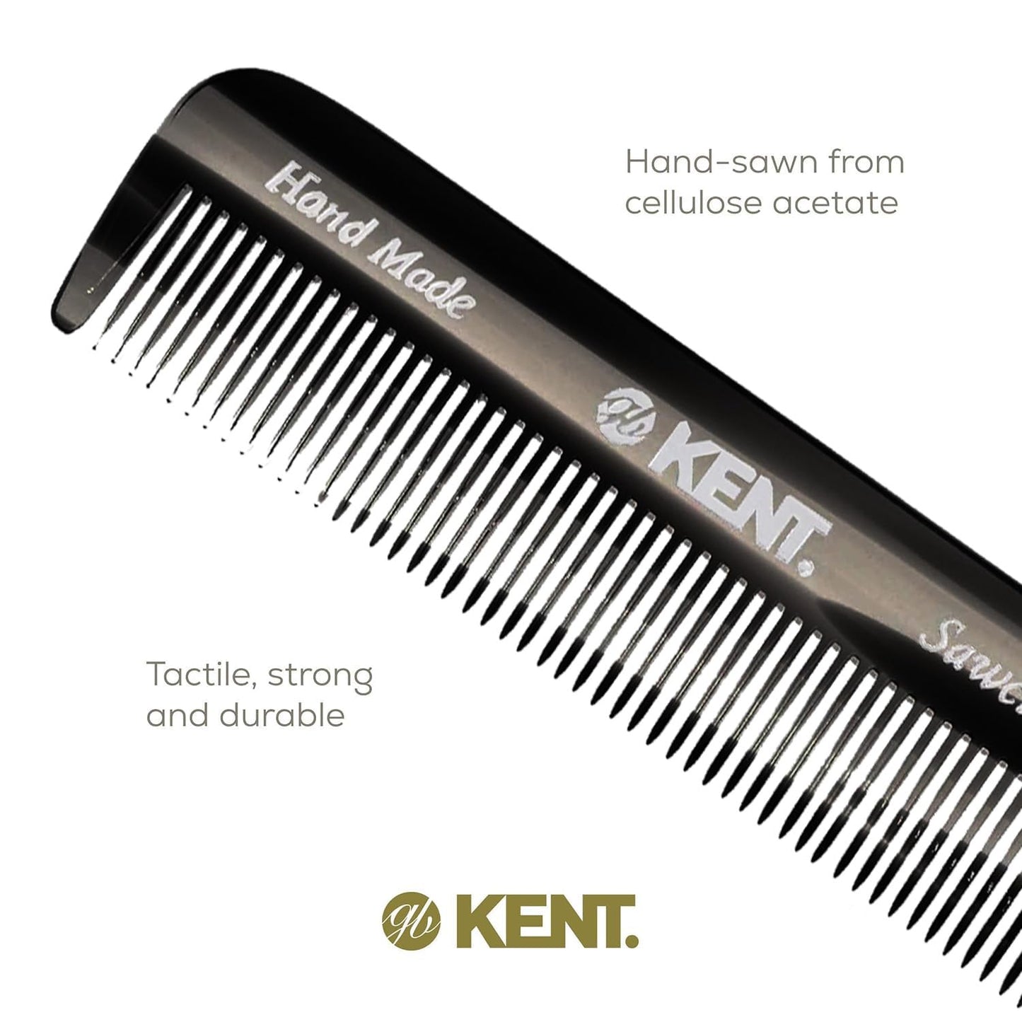Kent FOT Black Graphite Fine Tooth Pocket Comb for Men – Handmade Travel Comb for Styling, Fine Hair, Beard & Mustache – Saw-Cut, Made in England