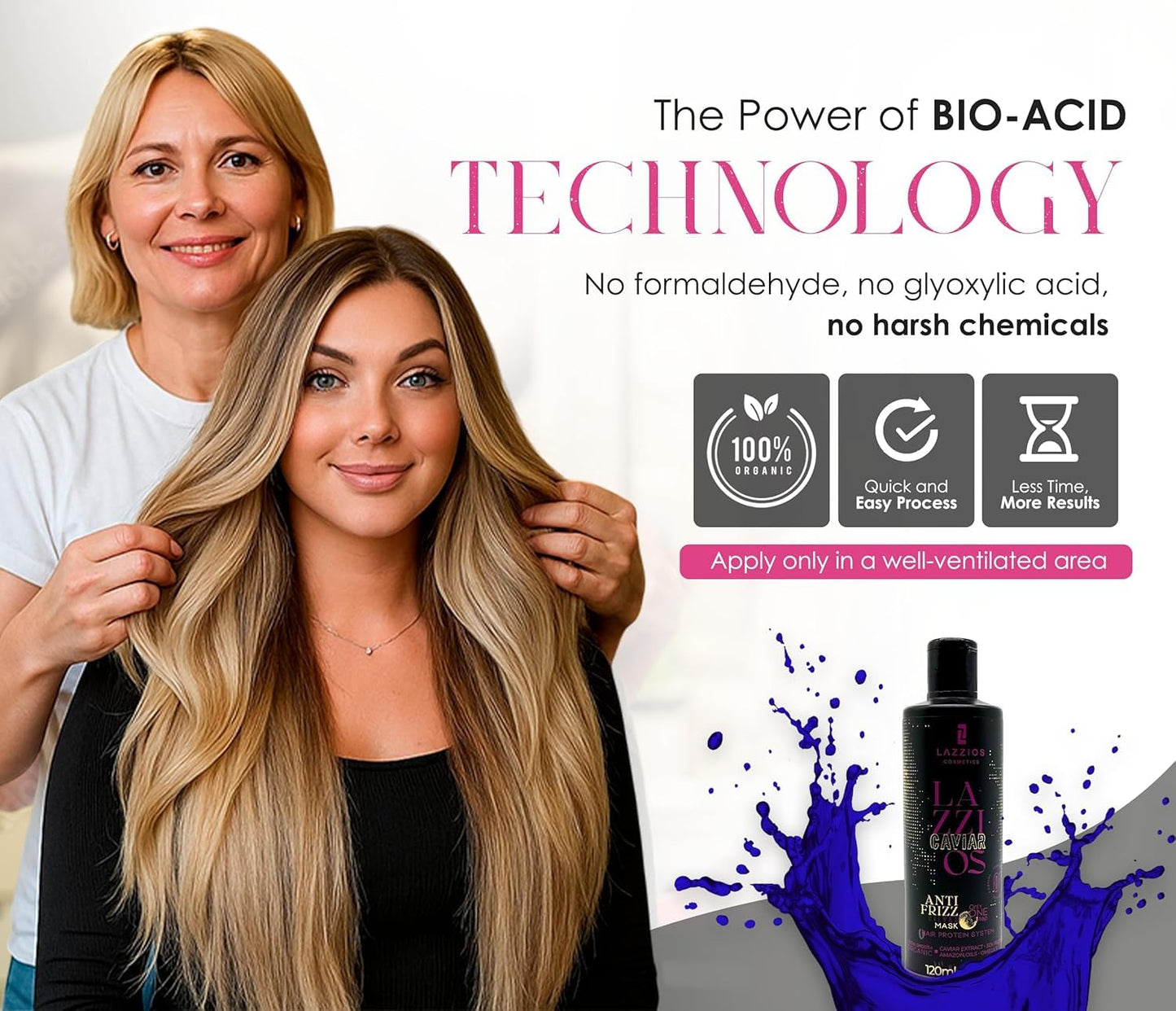 Lazzios Caviar Organic Hair Protein – Formaldehyde-Free Brazilian Keratin Treatment – Anti-Frizz Straightening with Caviar Extract & Hyaluronic Acid (120ml)