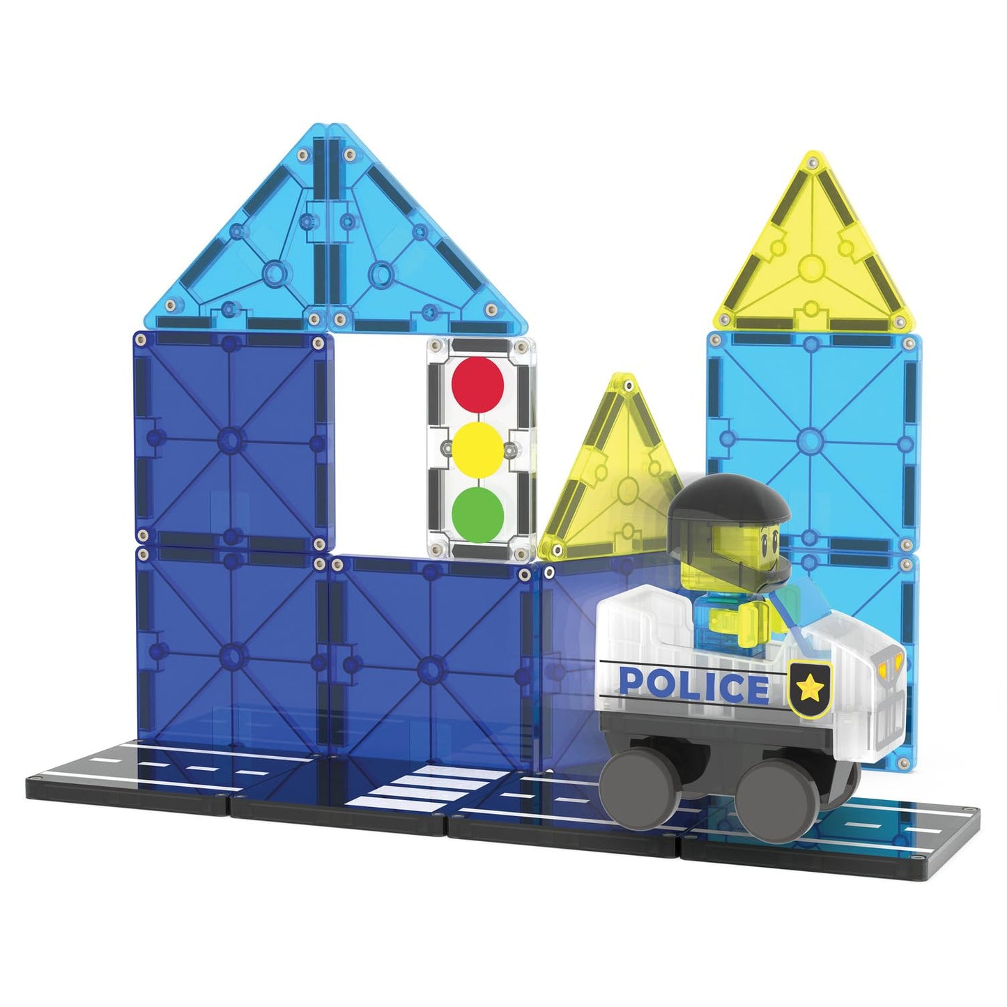MAGNA-TILES Police Patrol 20-Piece Magnetic Construction Set, The Original Magnetic Building Brand