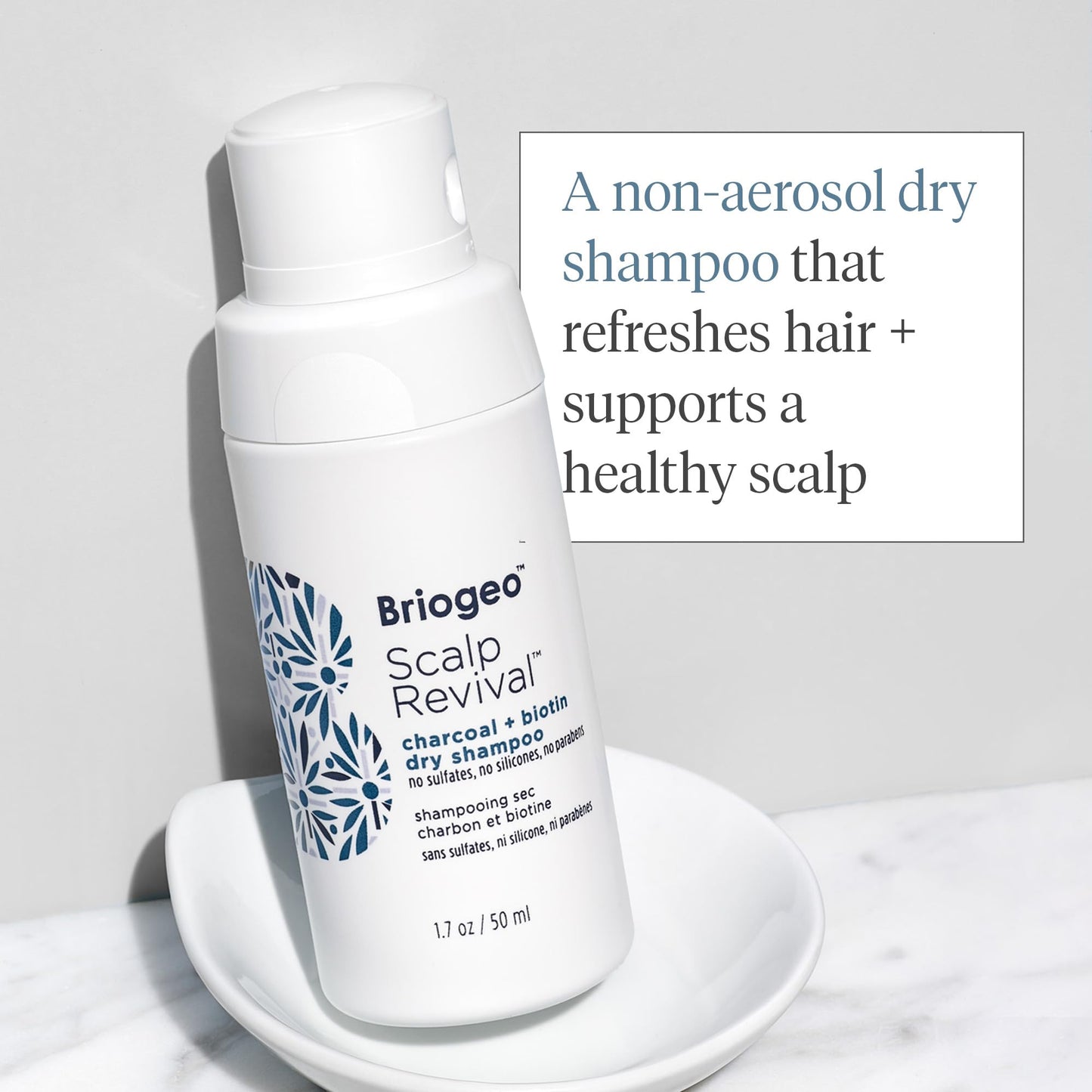 Briogeo Scalp Revival Charcoal + Biotin Dry Shampoo, Clarifies & Refreshes Dry, Itchy Scalp with Tea Tree Oil, Vegan & Cruelty-Free, 1.7 oz