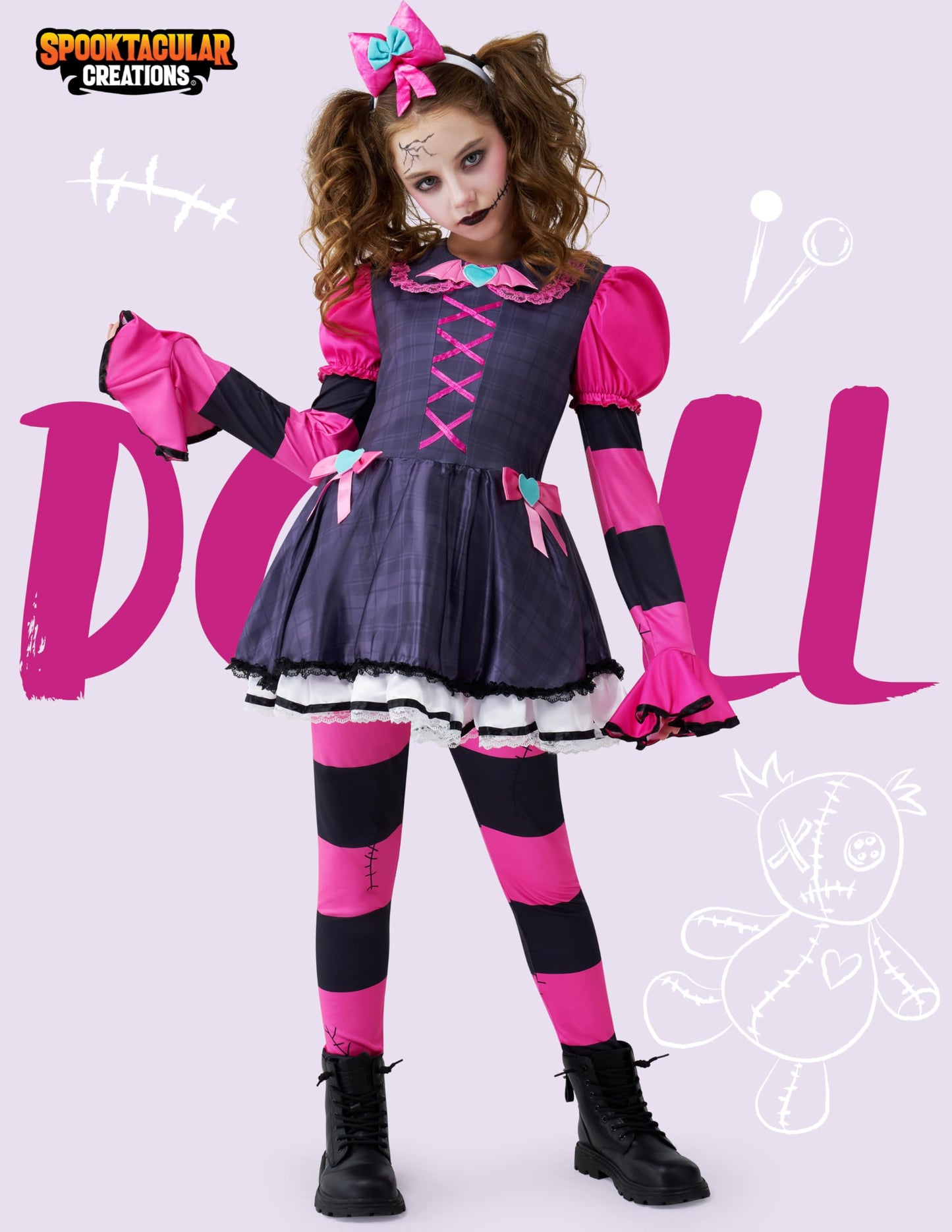 Spooktacular Creations Halloween Creepy Scary Doll Costume for Girls, Halloween Costume Set for Kids, Girls Spooky Doll Outfit