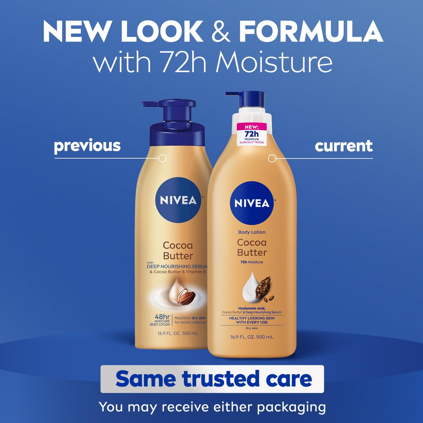 NIVEA Cocoa Butter Body Lotion for Dry Skin – Deep Moisturizing with Hyaluronic Acid & Cocoa Butter, 72-Hour Hydration, 16.9 fl oz Pump