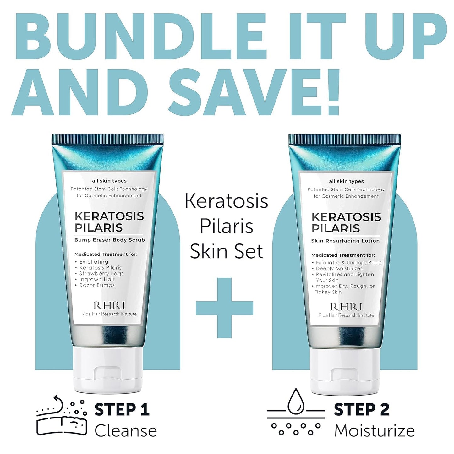 KP Bump Eraser Body Set – Keratosis Pilaris Lotion & Exfoliating Scrub for Strawberry Legs, Bumps, Redness & Dry Flaky Skin