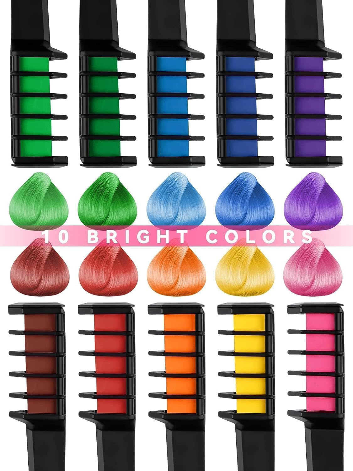 Kalolary 10 Color Temporary Hair Chalk Comb Set, Washable Hair Dye for Girls Kids Gifts on Birthday Cosplay Party for Age 4 5 6 7 8 9 10 12 13