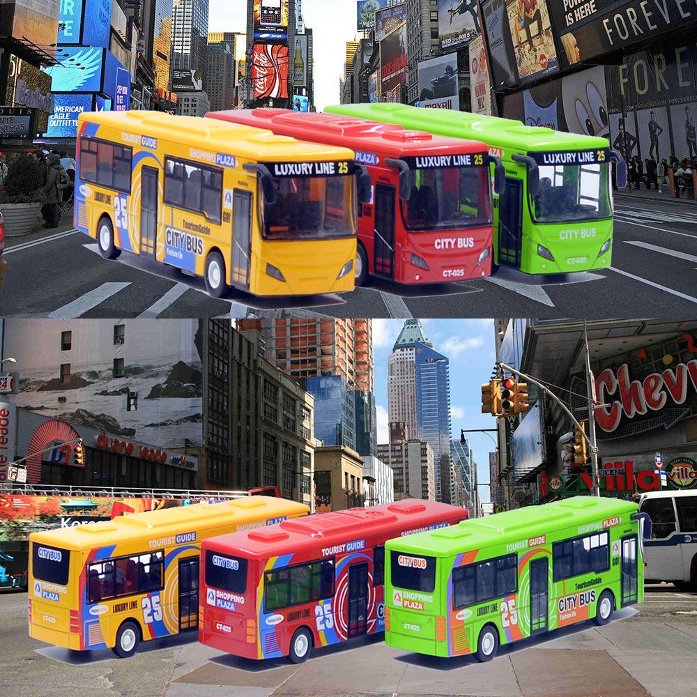 Ailejia City Bus Die Cast Pull Back Vehicles Mini Buses Model Car Toys With Lights and Music - Boys' Red Bus Toys