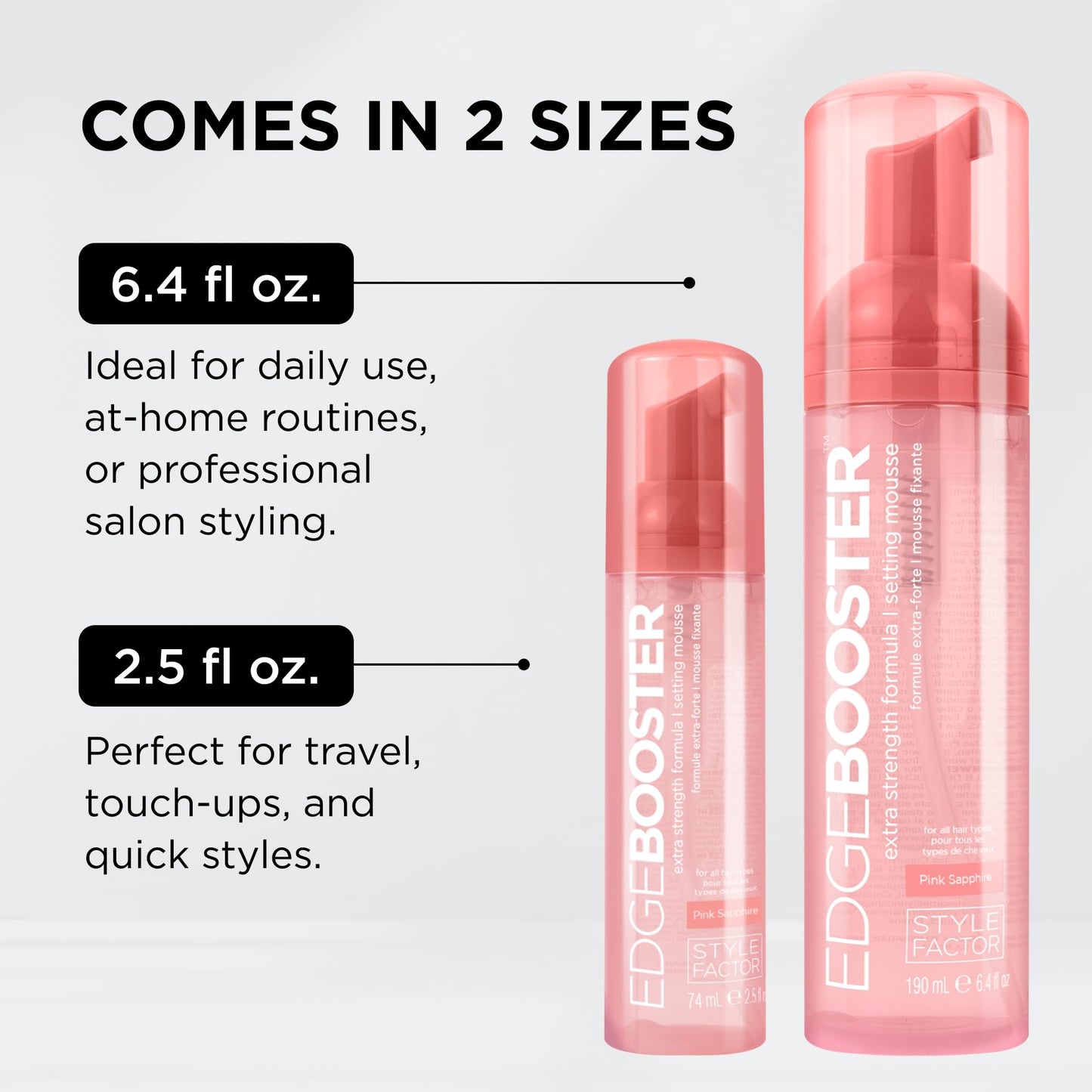 Style Factor EDGE BOOSTER Extra Strength Setting Mousse Travel Size – Frizz Control, Extra Volume, and Conditioning – 2.5oz Morganite Mousse for Curly Hair