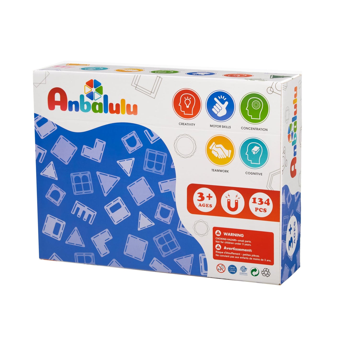 Anbalulu Magnetic Building Tiles, 134PCS Large Magnet Building Set,Magnetic Blocks, 3D STEM Stacking Toys, Magnets Toy for Kids Boys Girls