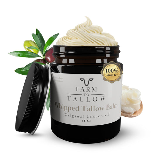 FARM TO TALLOW 100% Grass-Fed Beef Tallow Cream with Olive Oil – Unscented Natural Moisturizer for Dry, Sensitive Skin, 4oz