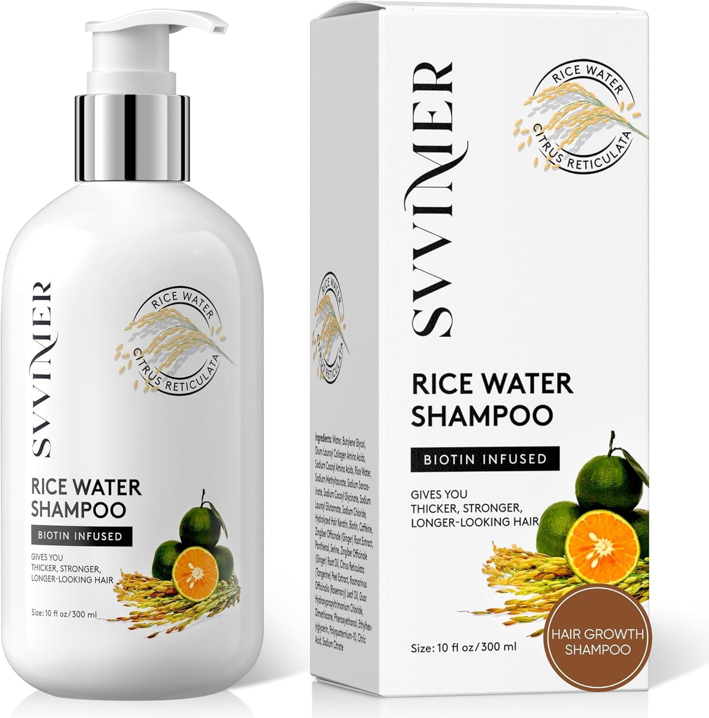 Svvimer Rice Water Hair Growth Shampoo - Biotin Thickening Shampoo for Hair Loss and Thinning - Sulfate Free for Women and Men 10 Fl Oz (Pack of 1)