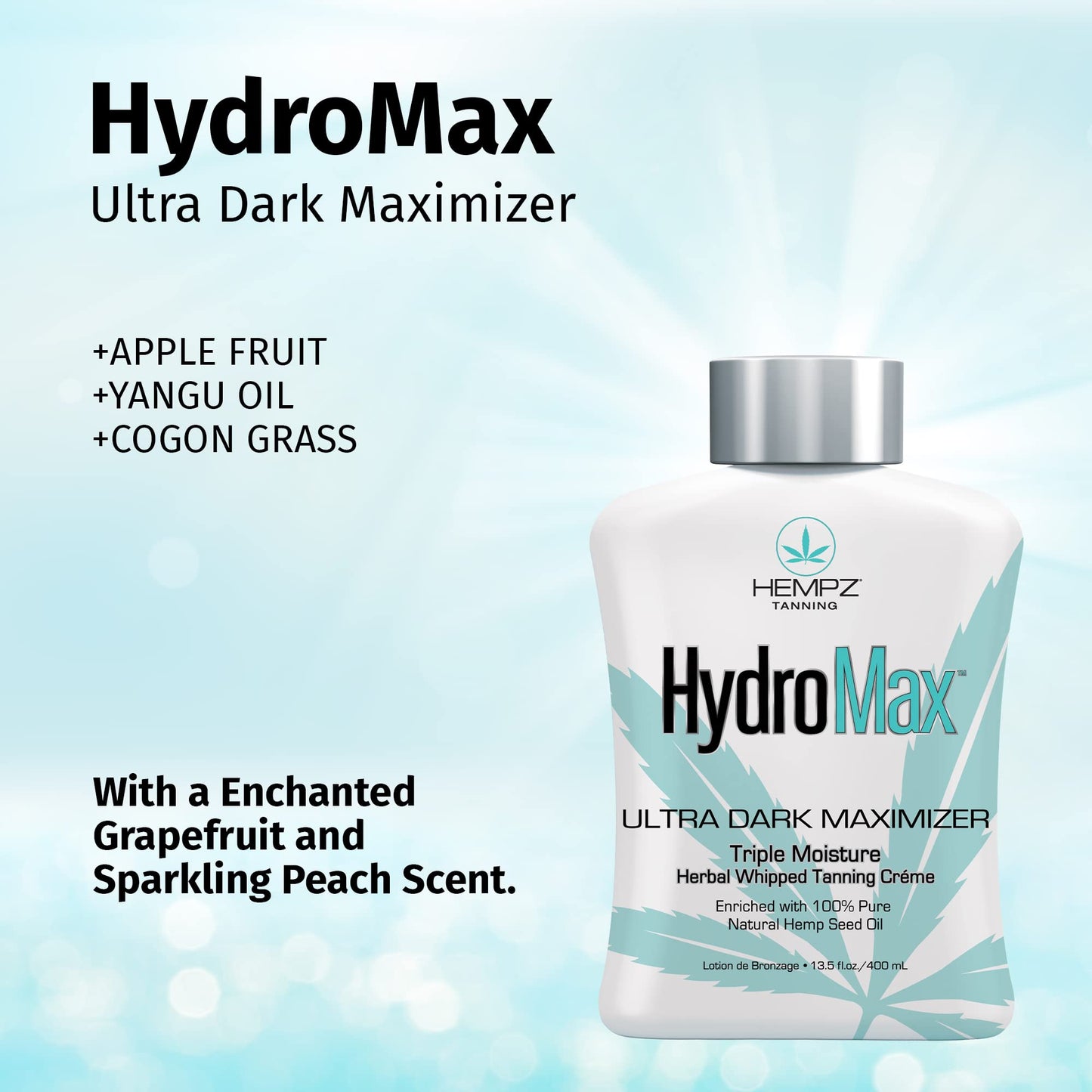 HEMPZ Hydromax Maximizer - Herbal Moisturizing Self Tanning Lotion for Tanning Beds, Beach, Sun 13.5 Fl OZ