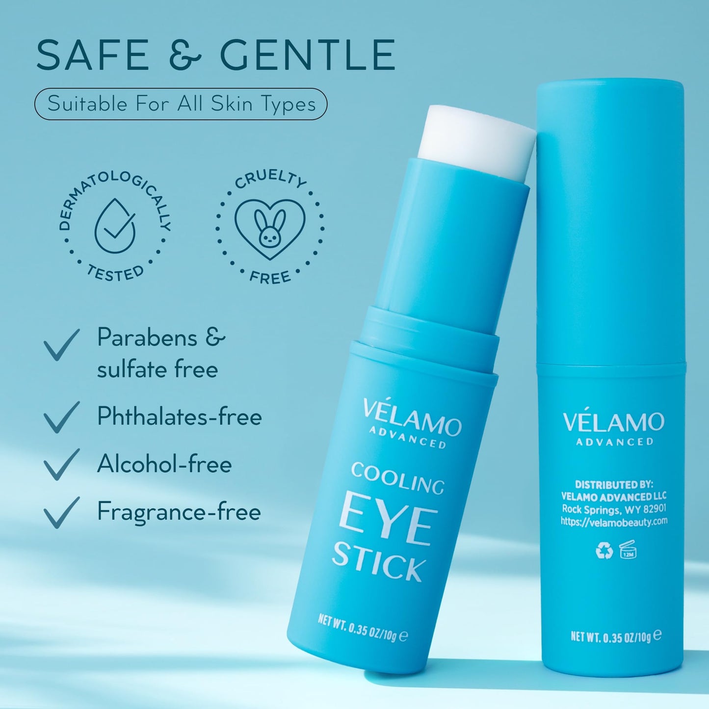 Cooling Eye Balm Stick with Caffeine – Under Eye Treatment for Dark Circles, Puffiness & Bags, Hydrating with Hyaluronic Acid, On-the-Go 0.35 oz