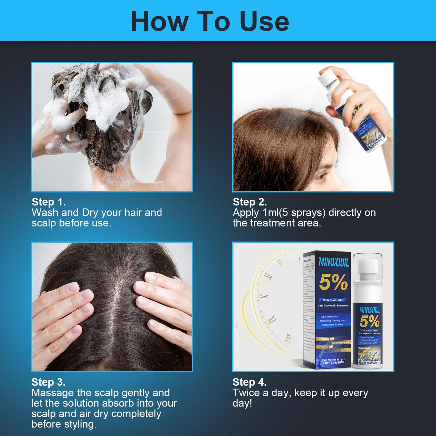 5% Minoxidil Hair Growth Serum for Men & Women – Extra Strength Hair Loss Solution with Biotin, Batana & Rosemary for Thicker Hair & Beard, 2.02 Fl Oz