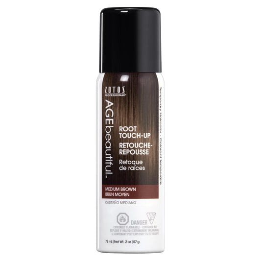 AGEbeautiful Root Touch Up Spray - Temporary Gray Concealer & Volumizer, Covers Thinning Hair, Water & Sweat Resistant, Medium Brown, 2 Fl Oz