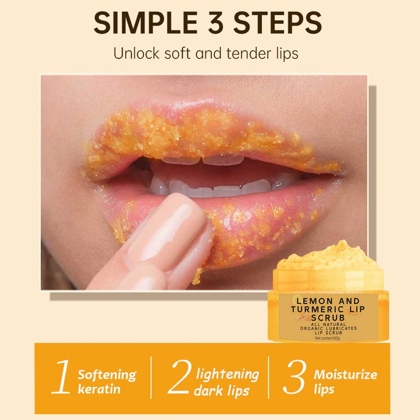 Turmeric Lemon Lip Scrub & Balm Set with Brush – 3PCS Natural Exfoliator & Moisturizer for Dark, Dry, Chapped Lips