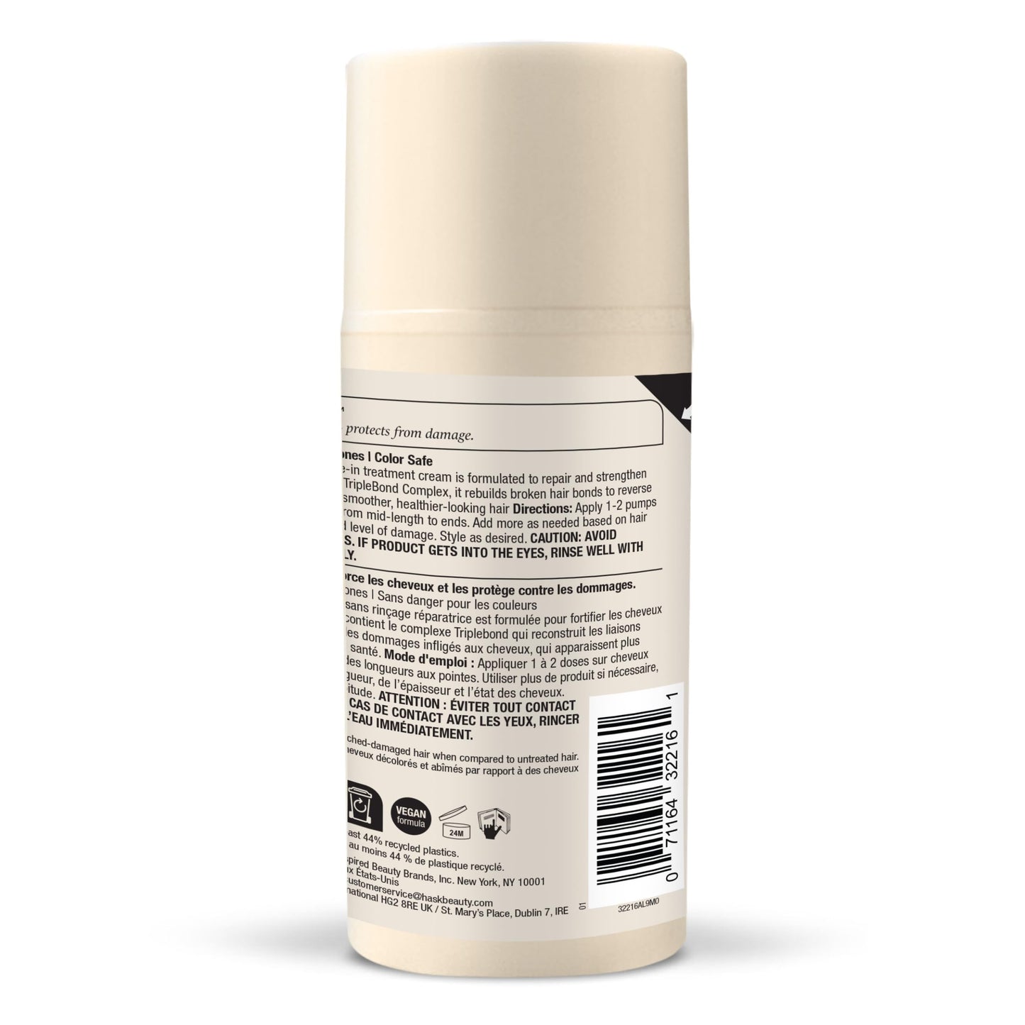 HASK Bond Building Leave-In Treatment Cream with TripleBond Complex & Argan Oil – Repairs, Strengthens & Moisturizes Hair, Sulfate-Free, 3.3 oz