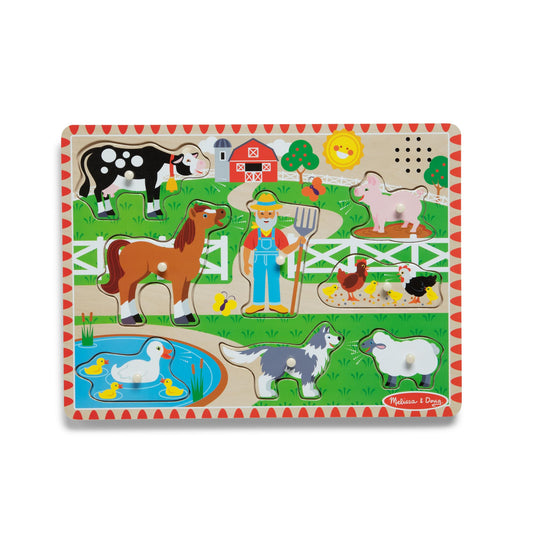 Melissa & Doug Old MacDonald’s Farm Sound Puzzle – 8-Piece Wooden Peg Puzzle with Light-Activated Music, Learning Toy for Toddlers Ages 2+