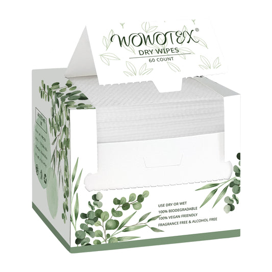 WOWOTEX Biodegradable Disposable Face Towels - 60 Large, Soft, Extra Thick Wipes for Sensitive Skin, Makeup Removal, Cleansing & Travel, 10×12"