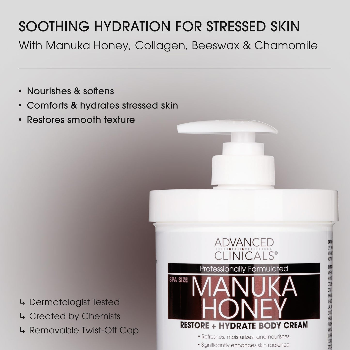 Advanced Clinicals Manuka Honey Body Cream for Dry Skin – Hydrating Collagen Body Butter & Moisturizer for Men & Women, 16 oz