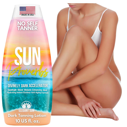 Elegant Sun Proverbs Tanning Lotion – Dark Tan Accelerator for Indoor & Outdoor Use, Bronzer-Free White Lotion without DHA, Natural Tan for Men & Women