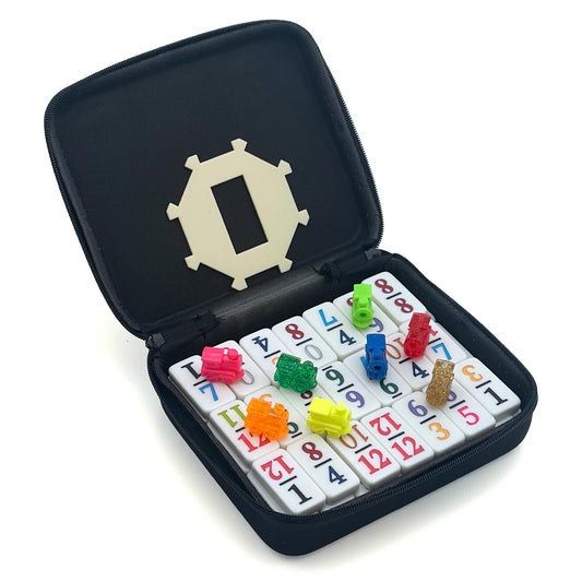 CHH Double 12 Mexican Train Number Dominoes – Travel Size with Zip Up Case, Hub & 8 Domino Trains – 91 Fun Size Numbered Dominoes