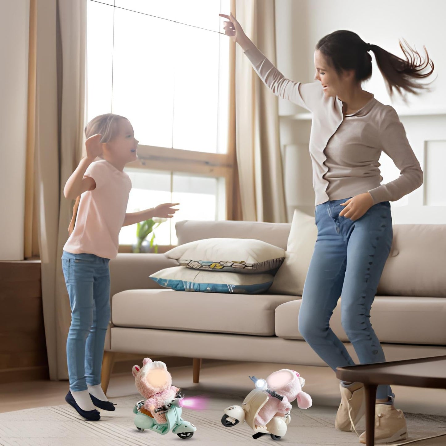 Light-Up Musical Doll Scooter with 360° Rotating Seat – Cute White Motorcycle Accessory for Doll Collectors, Batteries Not Included