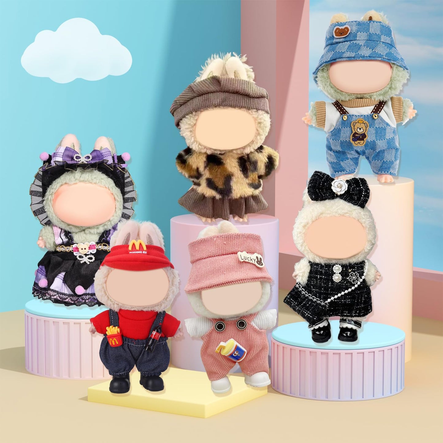 6-Pack 17cm Doll Clothes Set with Hats & Accessories – Luxury Designer Outfits for Dress-Up, Cute Unique Style (Dolls Not Included)