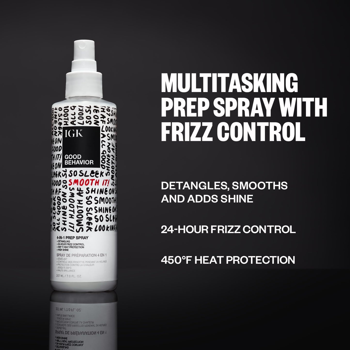 IGK GOOD BEHAVIOR 4-in-1 Prep Spray | Leave In + Detangle + Heat Protectant | Vegan + Cruelty Free | 7 Oz