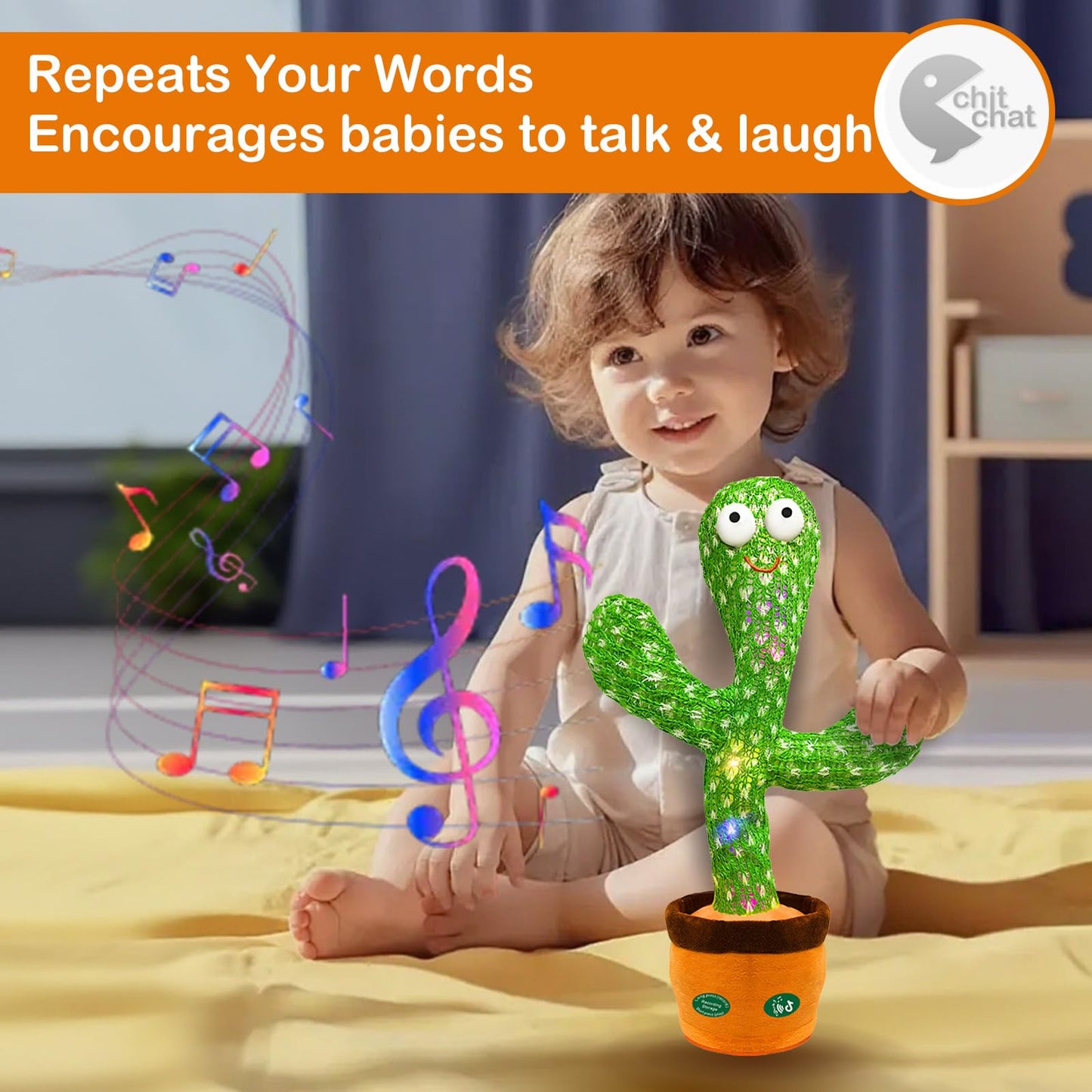 Hunfur Talking Dancing Cactus Toy – Singing, Mimicking, Light Up Plush Gift for Babies & Toddlers 6-18 Months with Volume Control