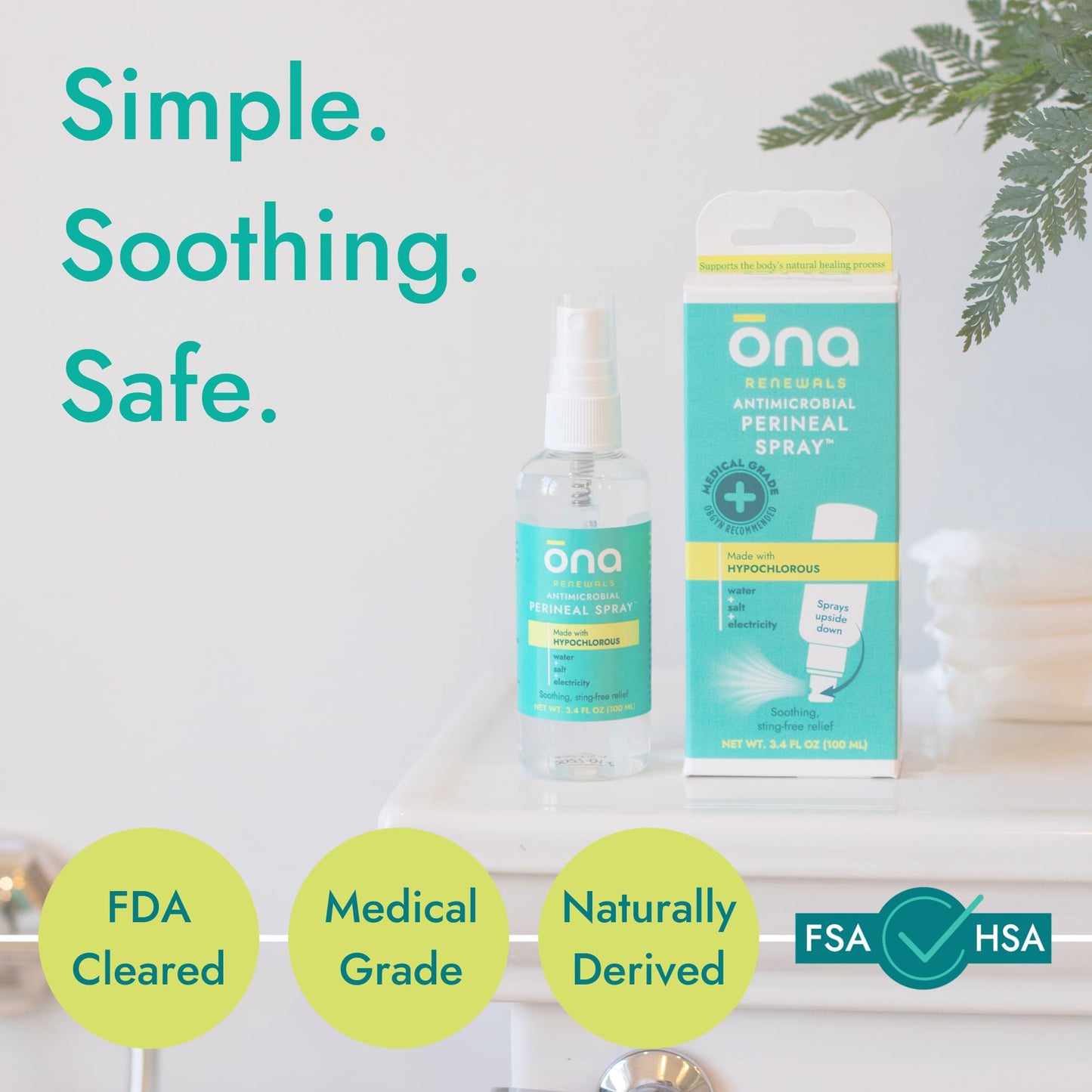 Ona Renewals Hypochlorous Acid Perineal Spray, Postpartum Care, Antimicrobial, Soothing Anti-Itch Cleanser, 3.4 fl oz