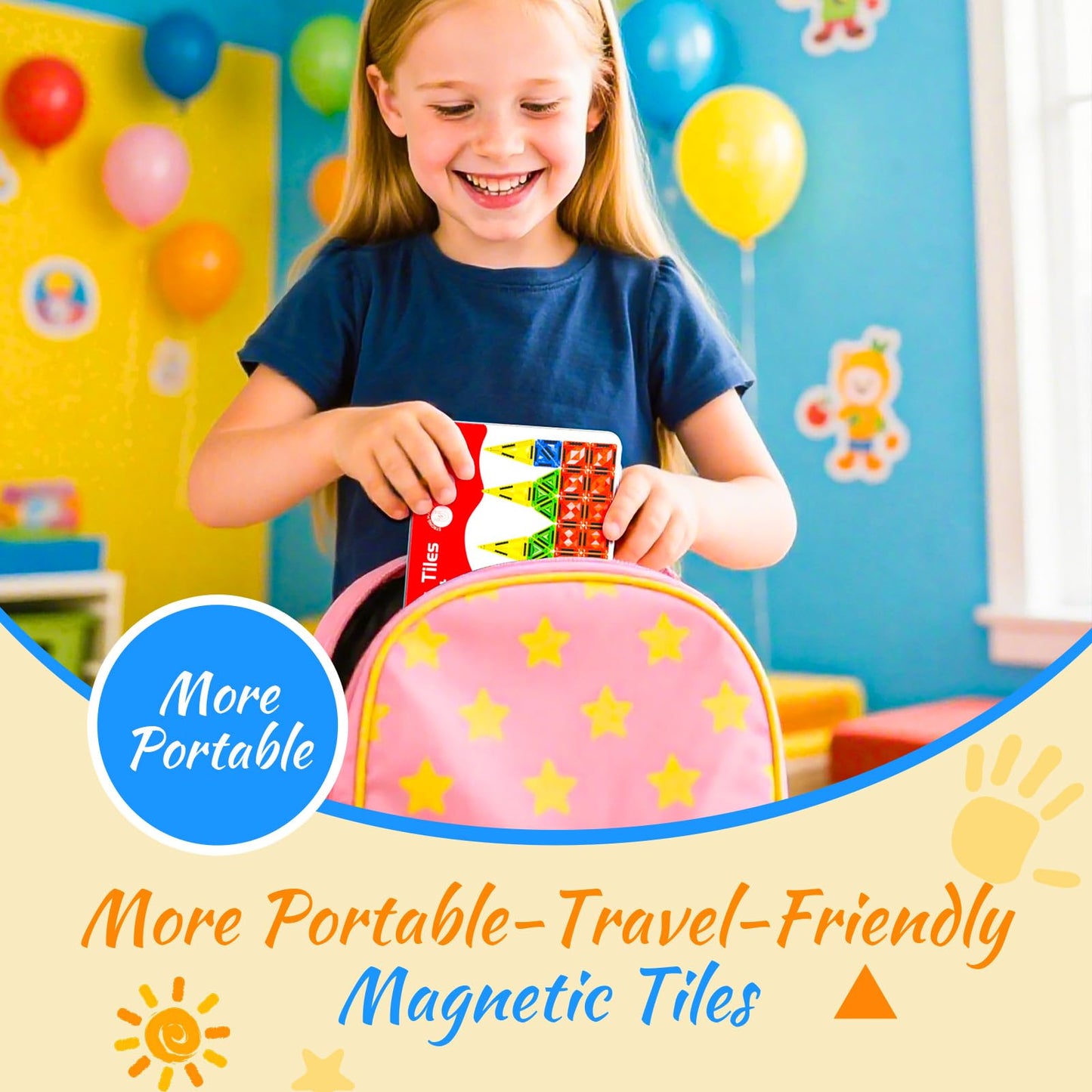 Zupooko Mini Magnetic Tiles for Kids 3-8 | Travel Magnetic Building Blocks with Metal Storage Box | STEM & Montessori Educational Toy Gift