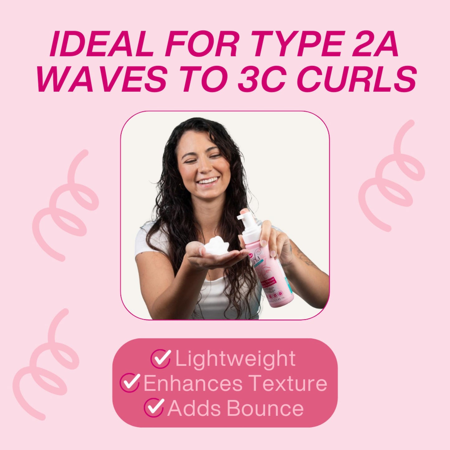 Dippity Do Girls With Curls Curl Enhancing Mousse, Light, 3-in-1 Defining Foaming Mousse for Curly Wavy Hair, Hibiscus, Olive Oil, Anti Frizz Bouncy Curls For Women, Air Dry, Alcohol Free, 6.7 Fl Oz