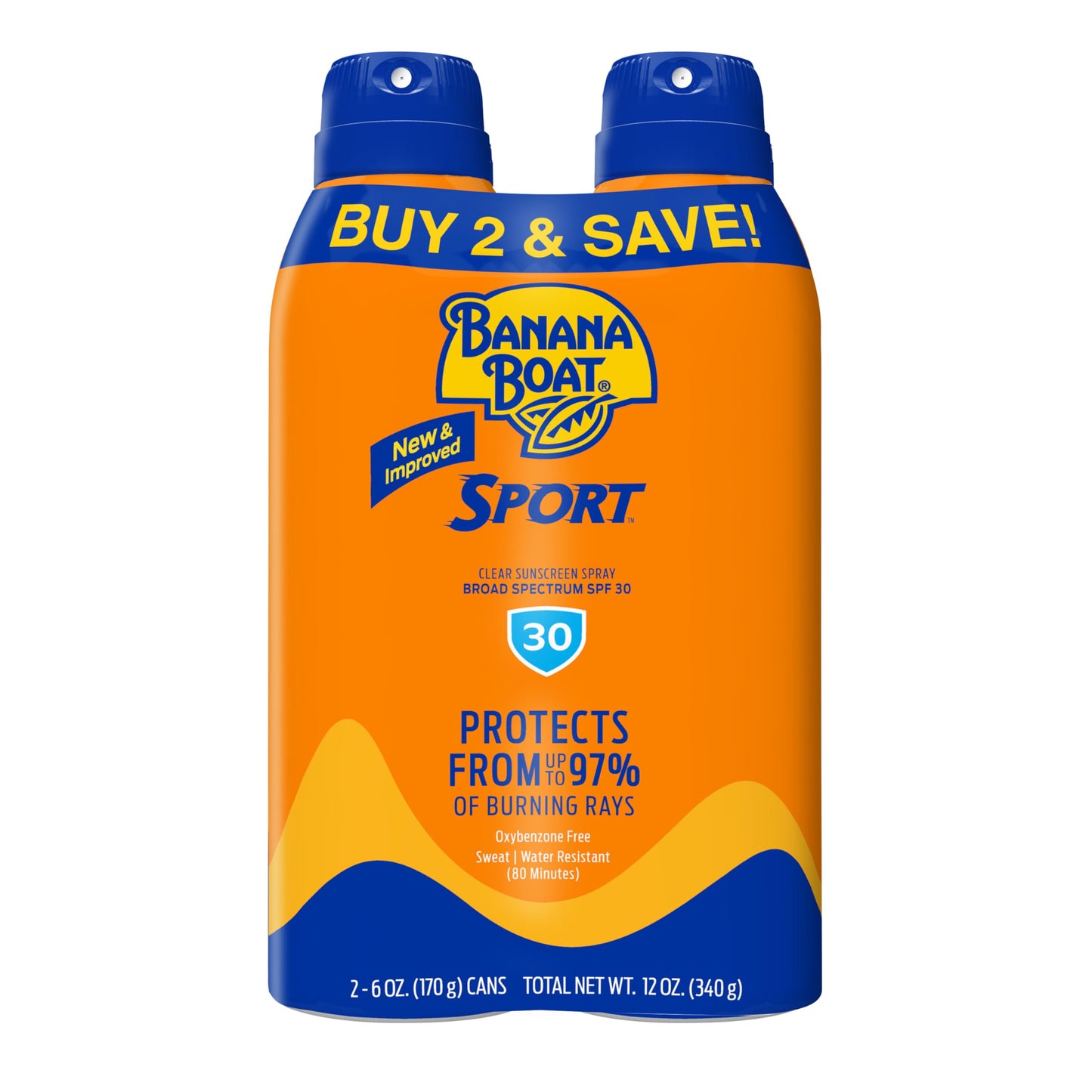 Banana Boat Sport Ultra SPF 30 Sunscreen Spray Twin Pack – Water Resistant, Oxybenzone Free, 6oz Each