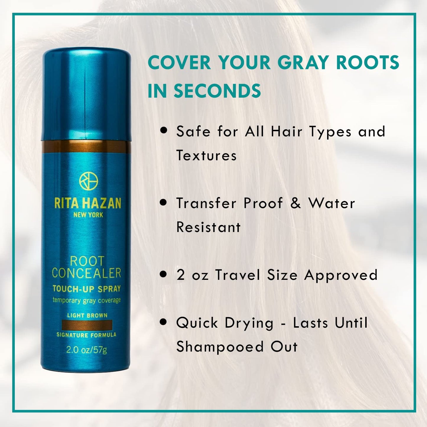 Rita Hazan Root Concealer Touch Up Spray Light Brown | Instant Gray Root Cover Up | Quick-Dry, Water-Resistant Temporary Hair Color, 2 oz
