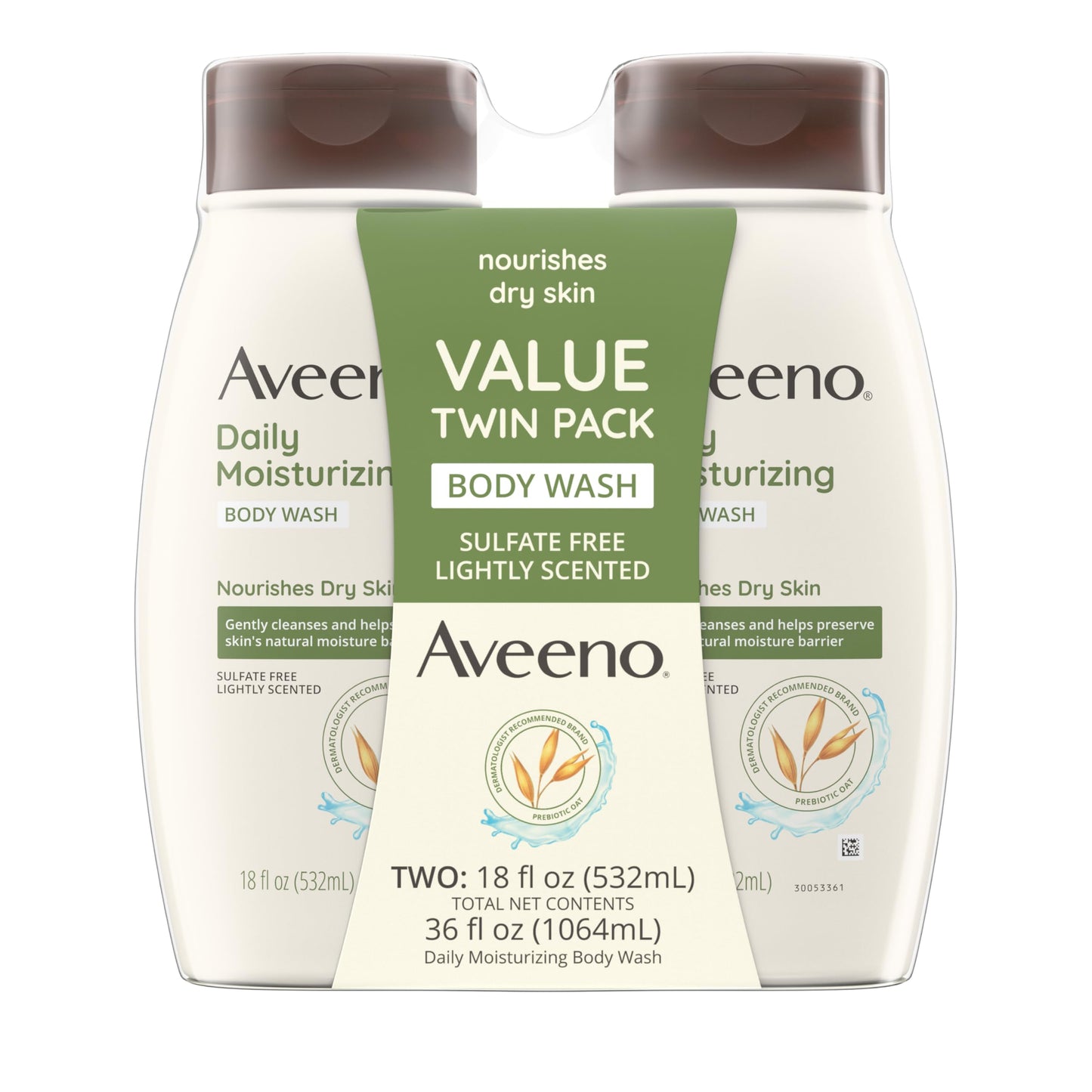 Aveeno Daily Moisturizing Body Wash & Shaving Gel – Gentle, Clean-Rinsing for Softer, Smoother Skin, Lightly Scented, 18 fl oz, 2-Pack