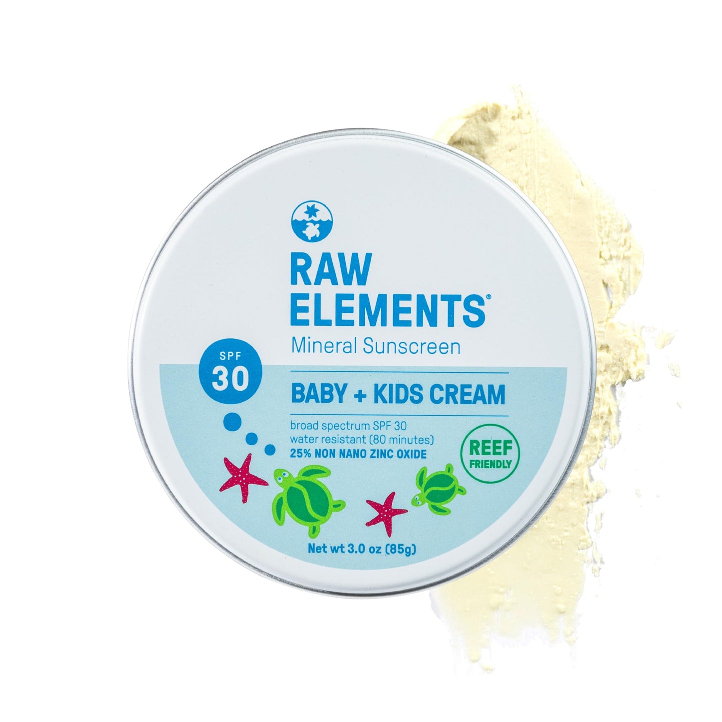 Raw Elements Baby & Kids SPF 30 Organic Sunscreen Tin, Non-Nano Zinc Oxide, Reef-Safe, Cruelty-Free, Gluten & Nut Free, Travel Sunblock 3.0 oz