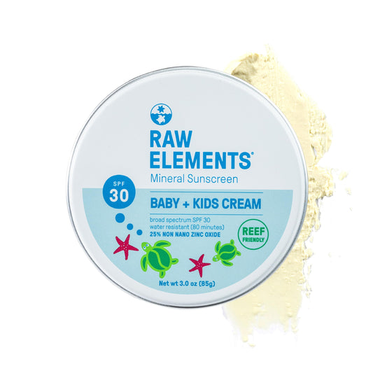 Raw Elements Baby & Kids SPF 30 Organic Sunscreen Tin, Non-Nano Zinc Oxide, Reef-Safe, Cruelty-Free, Gluten & Nut Free, Travel Sunblock 3.0 oz