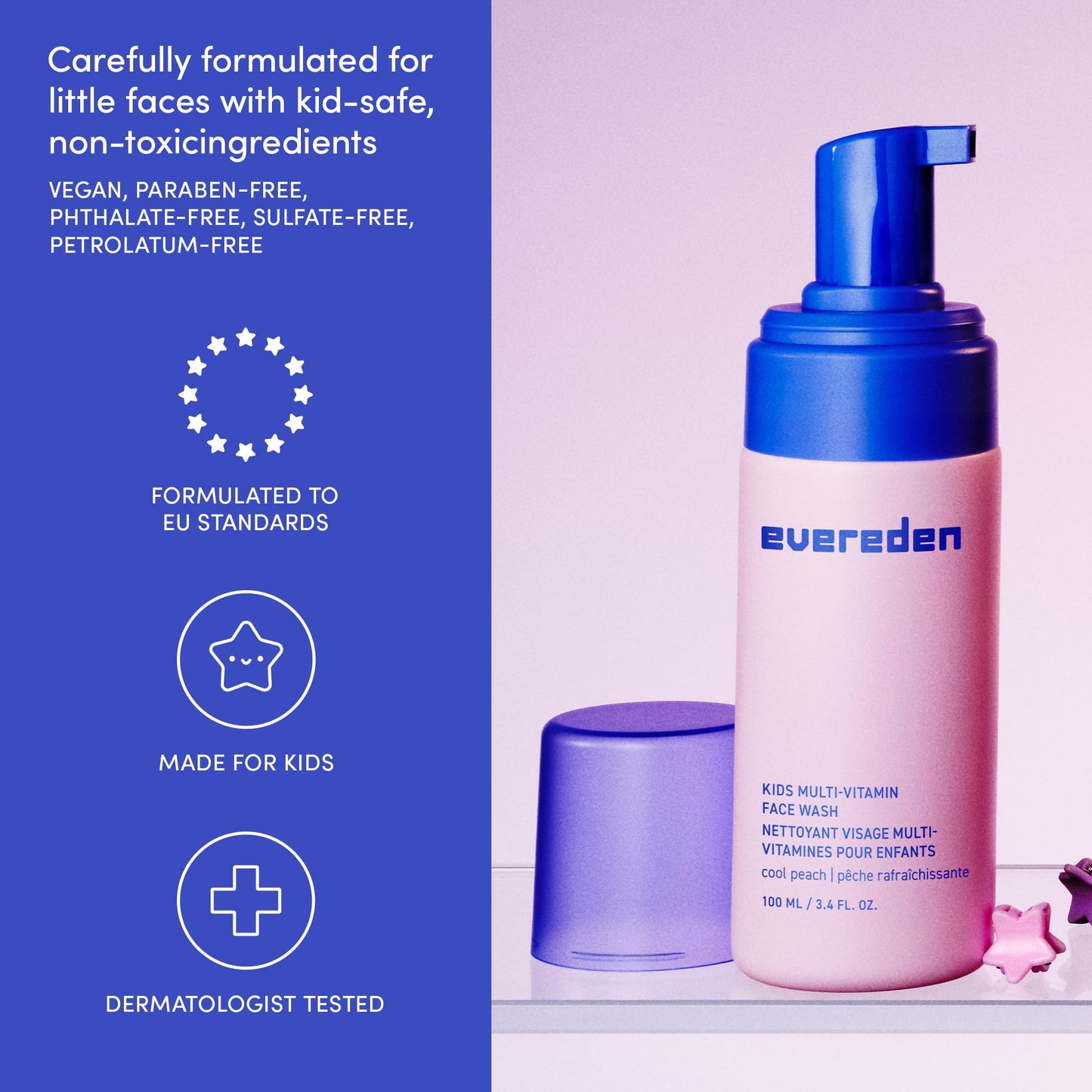 Evereden Kids Face Wash: Cool Peach, 3.4 fl oz. | Gentle Skin Care | Non-toxic and Clean Ingredients | Multi-Vitamin Skin Care for Kids