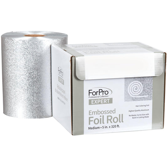ForPro Expert Embossed Aluminum Foil Roll 320 Ft – Professional Hair Foils for Color, Highlights & Balayage, Medium 5W, Silver
