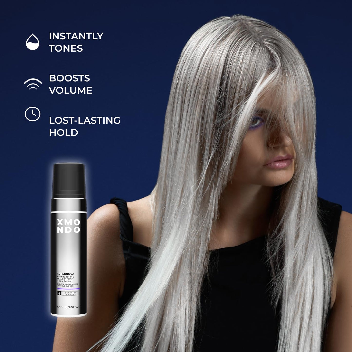 XMONDO Hair Supernova Blonde Toning Leave-In Foam | Vegan Toner for Blonde, Highlighted & Gray Hair | Reduces Brassy & Yellow Tones, 6.7 Fl Oz