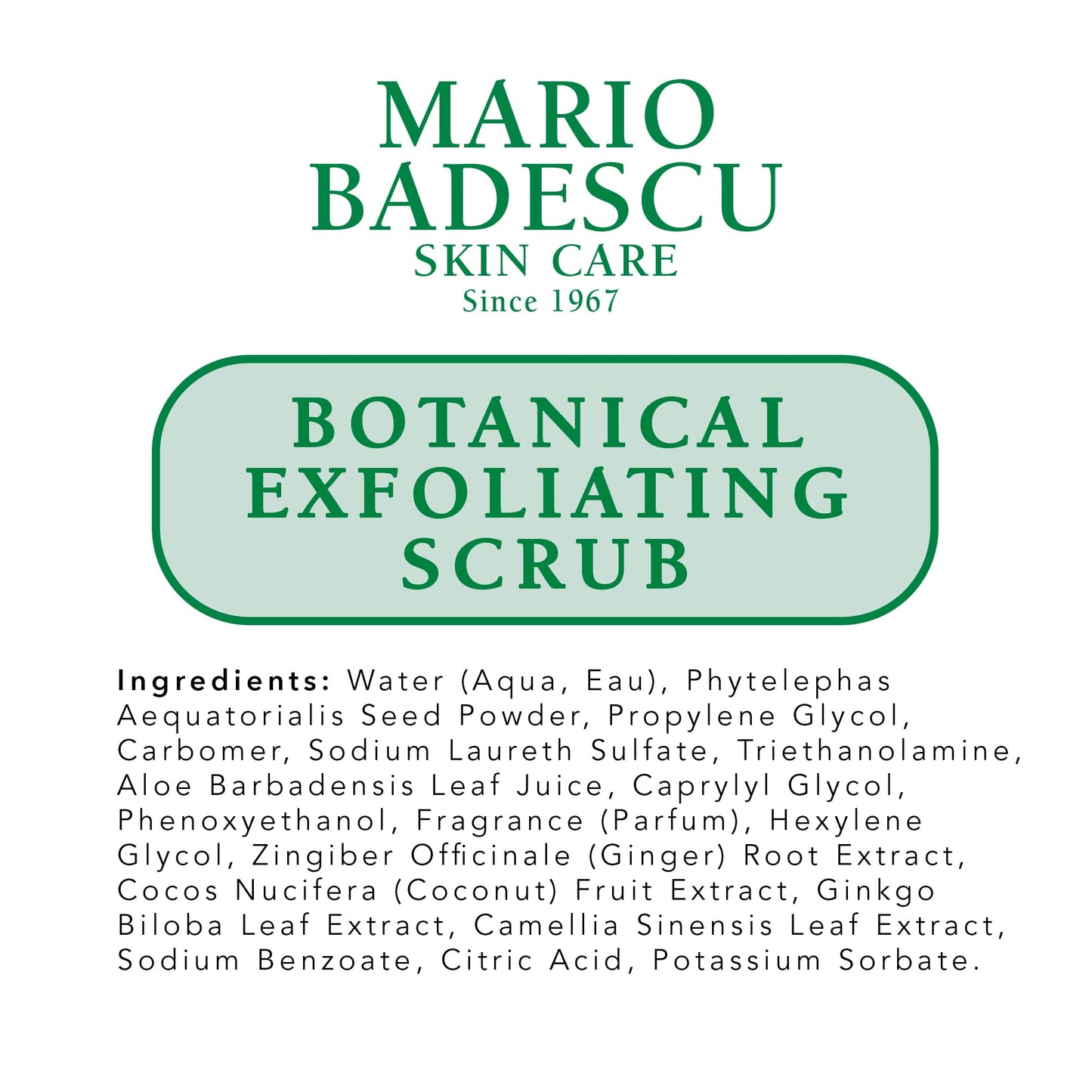 Mario Badescu Botanical Exfoliating Scrub for All Skin Types, Face Wash with Ivory Palm Seeds & Green Tea, Gentle 3.4 Fl Oz