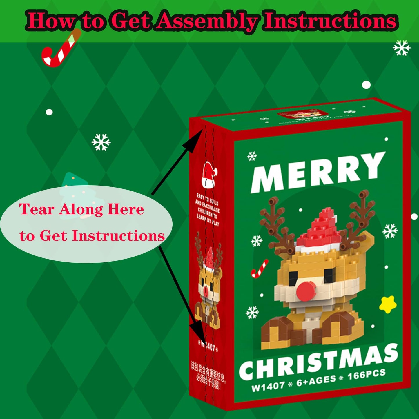 Eqkasio Christmas Reindeer Building Blocks, Compatible with Lego, Micro Stacking Toy Set for Kids 6+, Holiday & New Year Gift