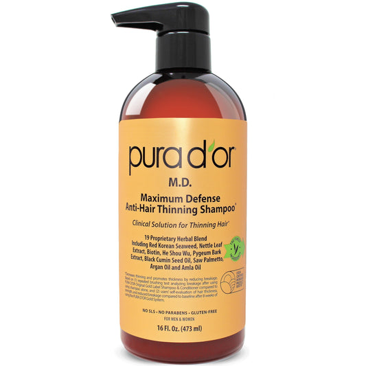PURA D'OR MD Anti-Hair Thinning Shampoo 16oz – 0.5% Coal Tar, Biotin & Herbal Blend for Dry, Itchy Scalp – Sulfate-Free for Men & Women