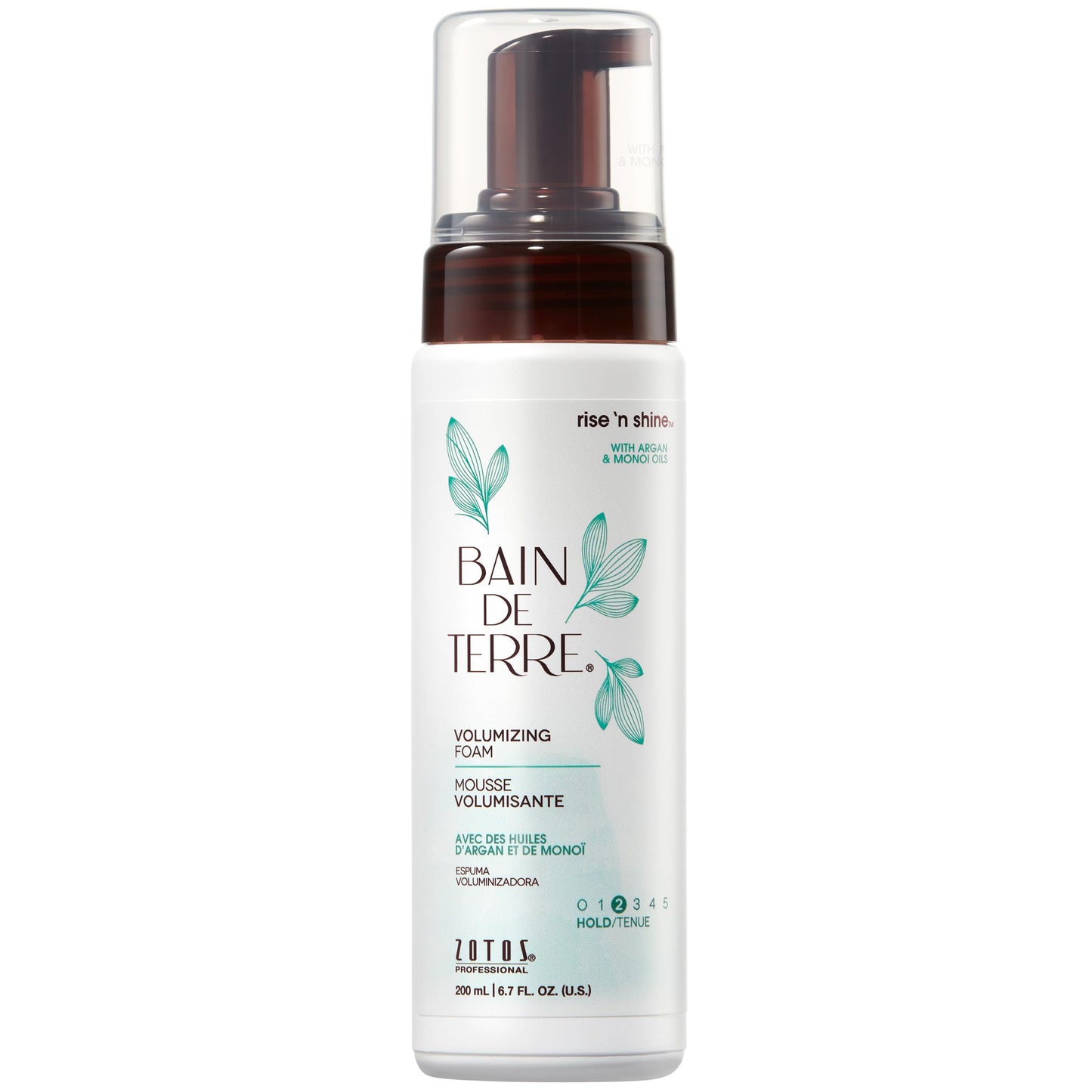 Bain de Terre Rise N' Shine Volumizing Foam, Lightweight Medium Hold & Volume with Argan & Monoi Oils, Paraben-Free, Color-Safe, Vegan, 6.7 Fl Oz